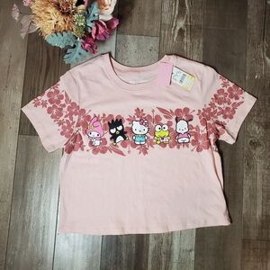 NWT Hello Kitty and Friends by Sanrio Pink Cropped Graphic Tee Size Medium